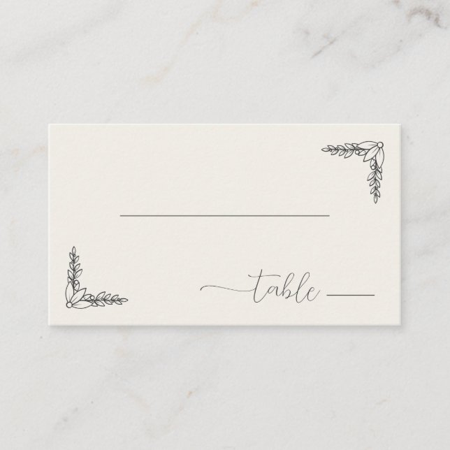 Serene Black Minimalist Botanical Place Card (Front)