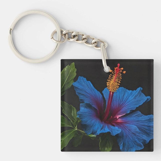 "Serene Bloom: The Beauty of Blue Hibiscus Flowers Key Ring (Front)