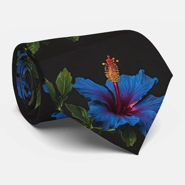 "Serene Bloom: The Beauty of Blue Hibiscus Flowers Tie (Rolled)