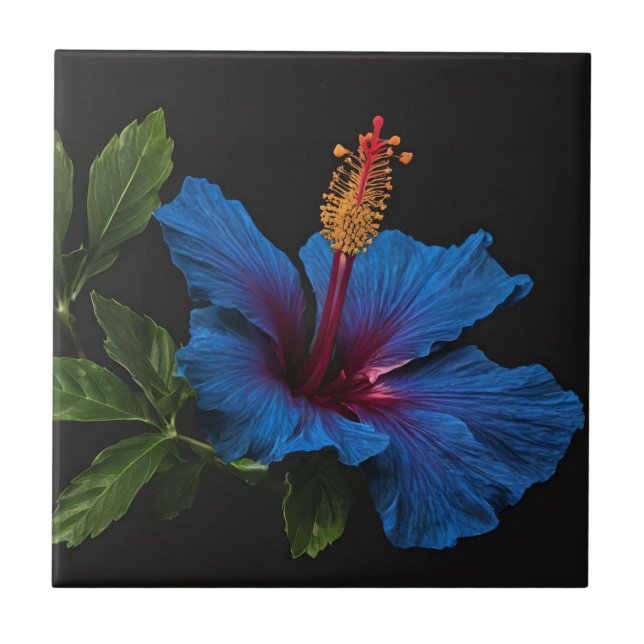 "Serene Bloom: The Beauty of Blue Hibiscus Flowers Tile (Front)