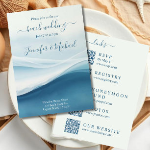 Serene Blue Abstract Beach Wedding-All In One Invitation