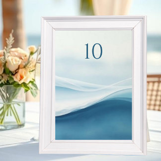 Serene Blue Abstract Wedding Table Numbers