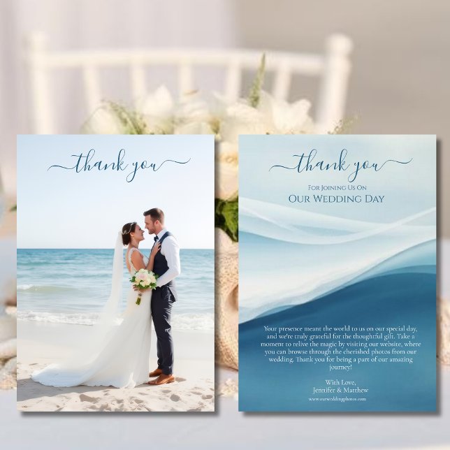 Serene Blue Abstract Wedding Thank You Card (Serene Blue Abstract Wedding Thank You Card )