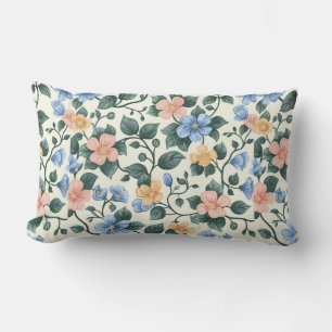 Serene Blue and Green Florals Lumbar Cushion