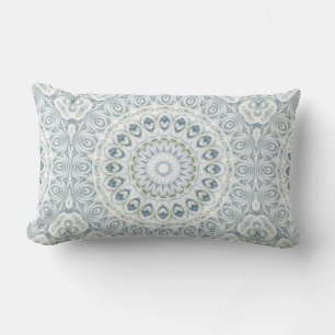 Serene Blue and Green Mandala Pattern Design Lumbar Cushion