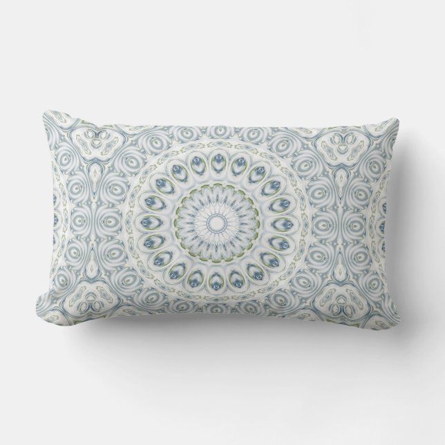 Serene Blue and Green Mandala Pattern Design Lumbar Cushion (Front)