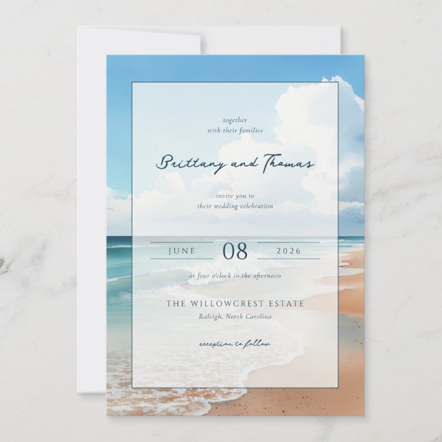 Serene Blue Beach Waves Invitation (Front)