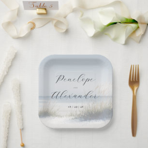 Serene Blue Beach Waves Paper Plate