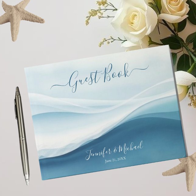 Serene Blue Beach Wedding Guest Book (Serene Blue Beach Abstract Wedding Guest Book)