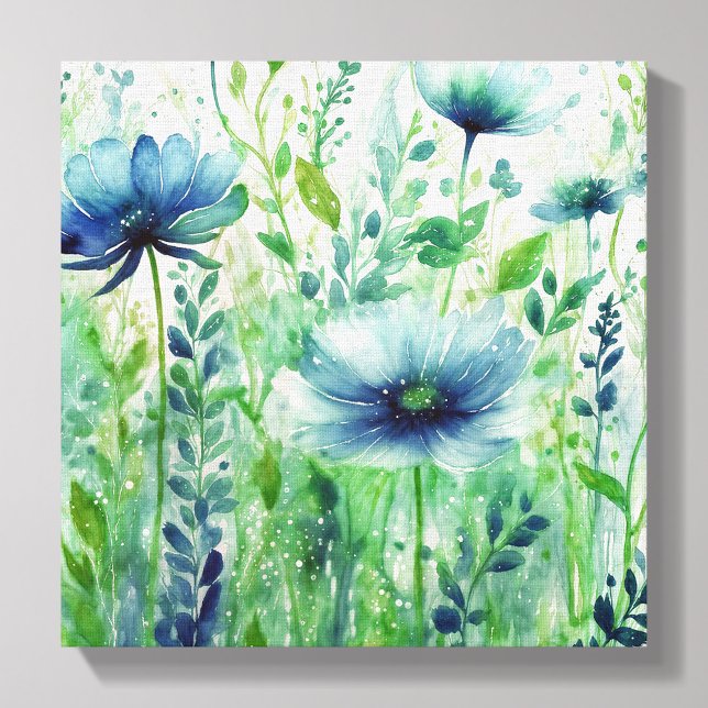 Serene Blue Blossoms - Watercolor Floral  Canvas Print (Creator Uploaded)