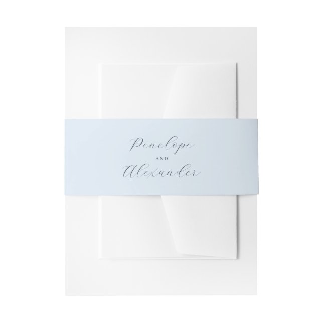 Serene Blue Calligraphy Names Invitation Belly Band (Front Example)