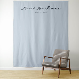 Serene Blue Calligraphy Tapestry