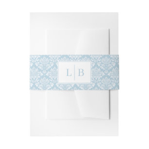 Serene Blue Damask Elegancy Invitation Belly Band