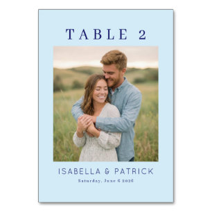 Serene Blue Elegant Photo Table Number