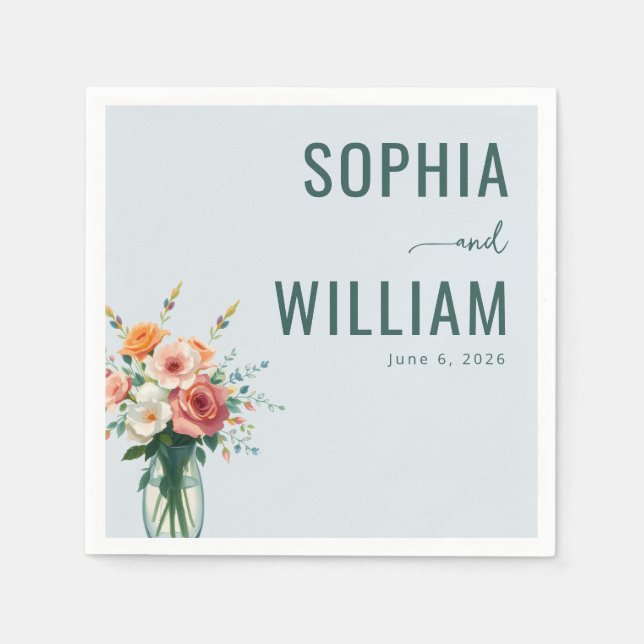 Serene Blue Floral Bouquet Napkin (Front)