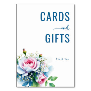 Serene Blue Floral Gratitude Table Number