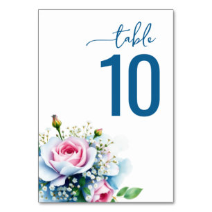 Serene Blue Floral Watercolor Table Number