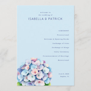 Serene Blue Floral Wedding Ceremony Programme