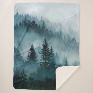 Serene Blue Forest Comfort Sherpa Blanket
