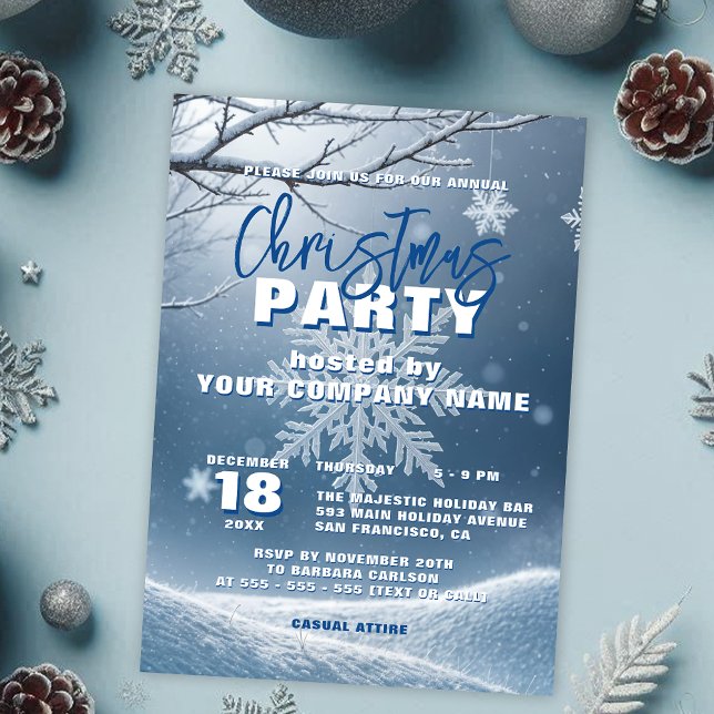 Serene Blue Frosty Elegance Christmas Party Invitation (Creator Uploaded)