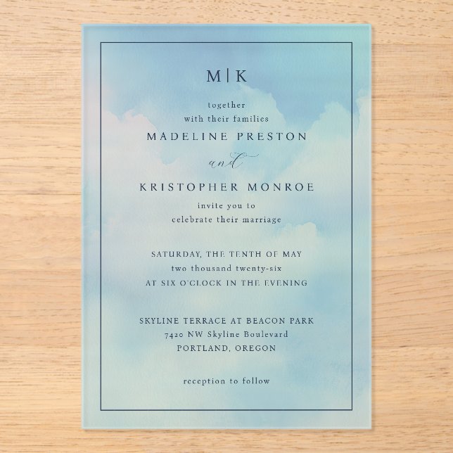 Serene Blue Gradient Wedding Invitation (Front)