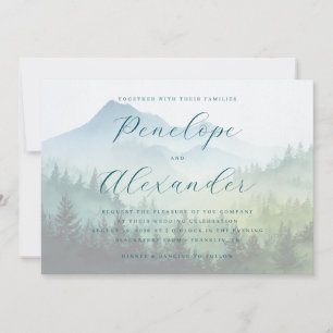 Serene Blue Green Mountain Wedding Invitation