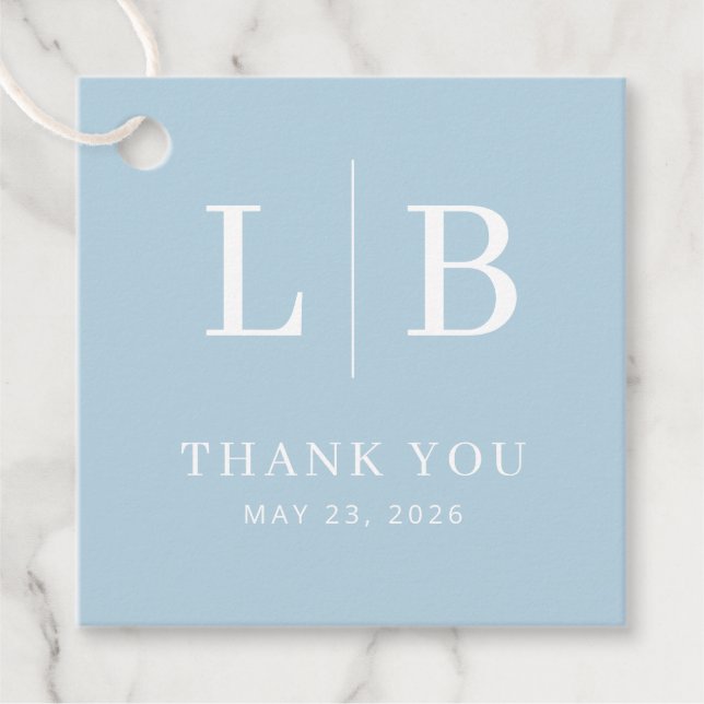 Serene Blue Initials Thank You Favour Tags (Front)