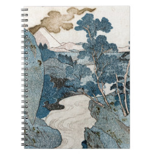 Serene Blue Japanese River Landscape Art Notebook