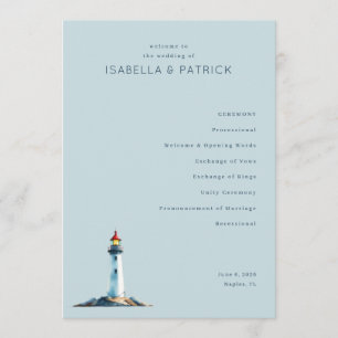 Serene Blue Lighthouse Wedding Ceremony Programme