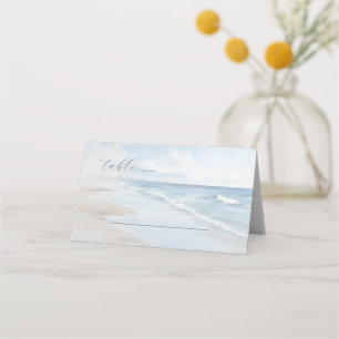 Serene Blue Minimalist Beach Waves Place Card