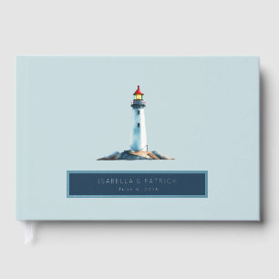 Serene Blue Minimalist Lighthouse Guest Book