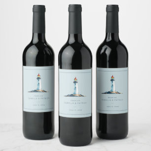 Serene Blue Minimalist Lighthouse Wine Label