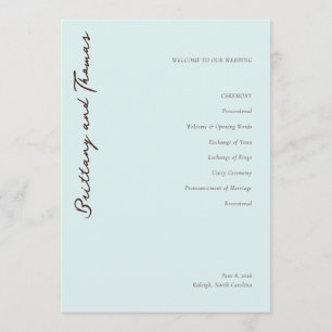 Serene Blue Minimalist Wedding Ceremony Schedule Programme
