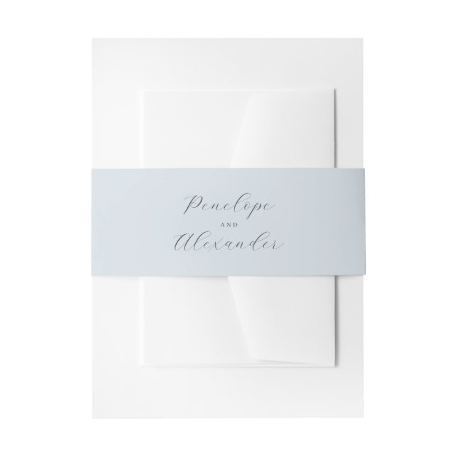 Serene Blue Minimalist Wedding Invitation Belly Ba Band (Front Example)