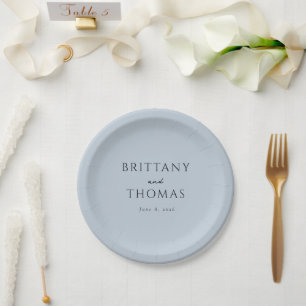 Serene Blue Minimalist Wedding Paper Plate