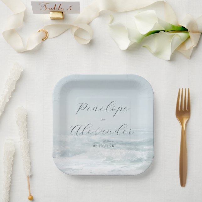 Serene Blue Ocean Waves Paper Plate (Wedding)