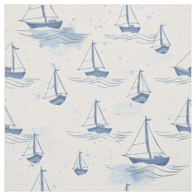 Serene Blue Sailing Boats on Sea Pattern  Fabric (Swatch)
