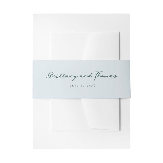 Serene Blue Typographic Names Invitation Belly Band (Front Example)