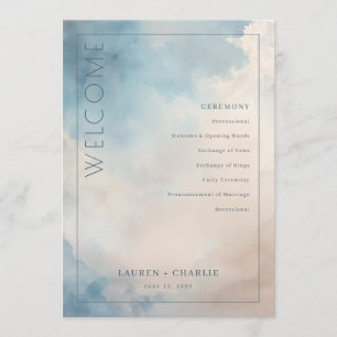 Serene Blue Watercolor Ceremony Program Programme
