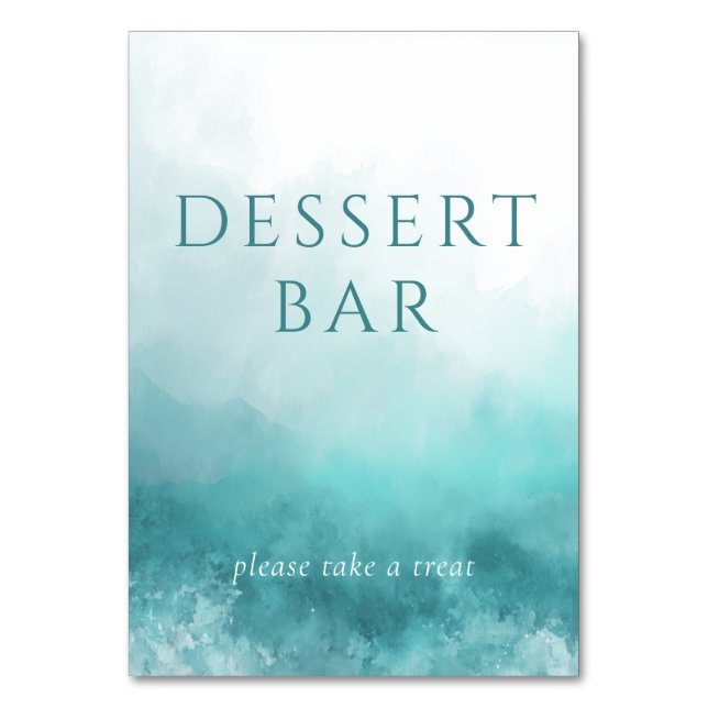 Serene Blue Watercolor Dessert Bar Sign Table Number (Front)