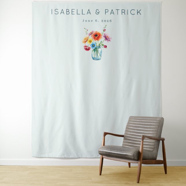 Serene Blue Watercolor Floral Jar Tapestry (In Situ)