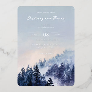 Serene Blue Watercolor Forest Scene