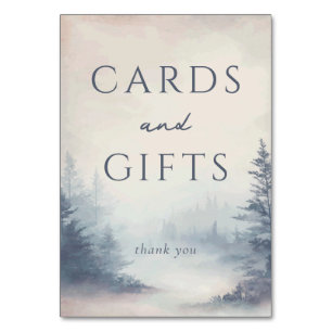 Serene Blue Watercolor Forest Scene Table Number