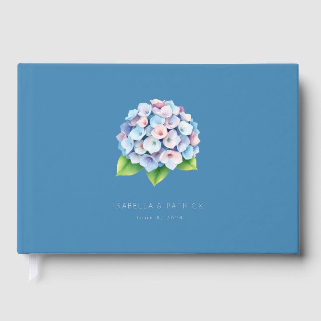 Serene Blue Watercolor Hydrangea Guest Book (Front)