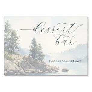Serene Blue Watercolor Lakeside Scene Table Number