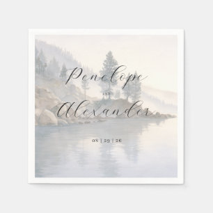 Serene Blue Watercolor Landscape Napkin