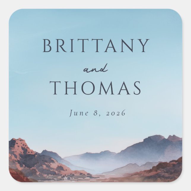 Serene Blue Watercolor Landscape Square Sticker (Front)