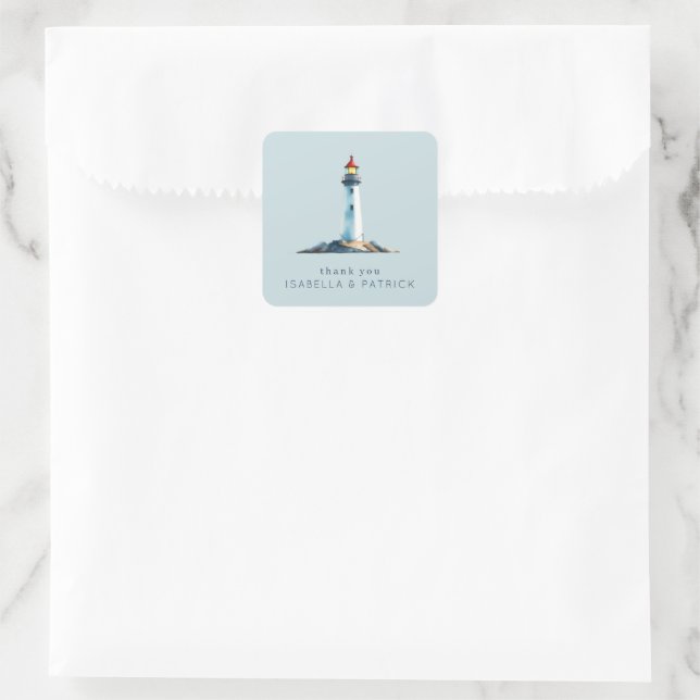 Serene Blue Watercolor Lighthouse Square Sticker (Bag)