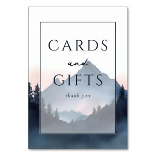 Serene Blue Watercolor Mountain Gratitude Table Number