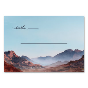 Serene Blue Watercolor Mountain Landscape Table Number